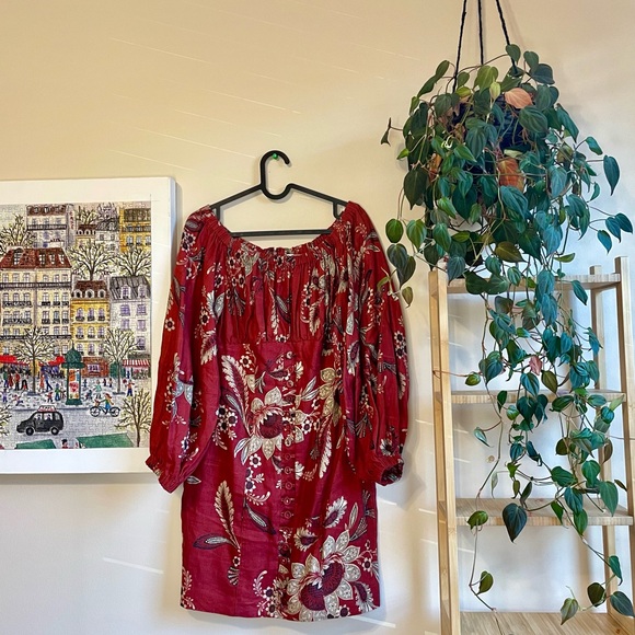 Zimmermann Juno Off-The-Shoulder Floral Print Linen Mini Dress size 0 - Picture 8 of 12